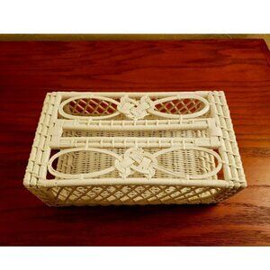 Vintage White Wicker Rectangular Tissue Box Holder